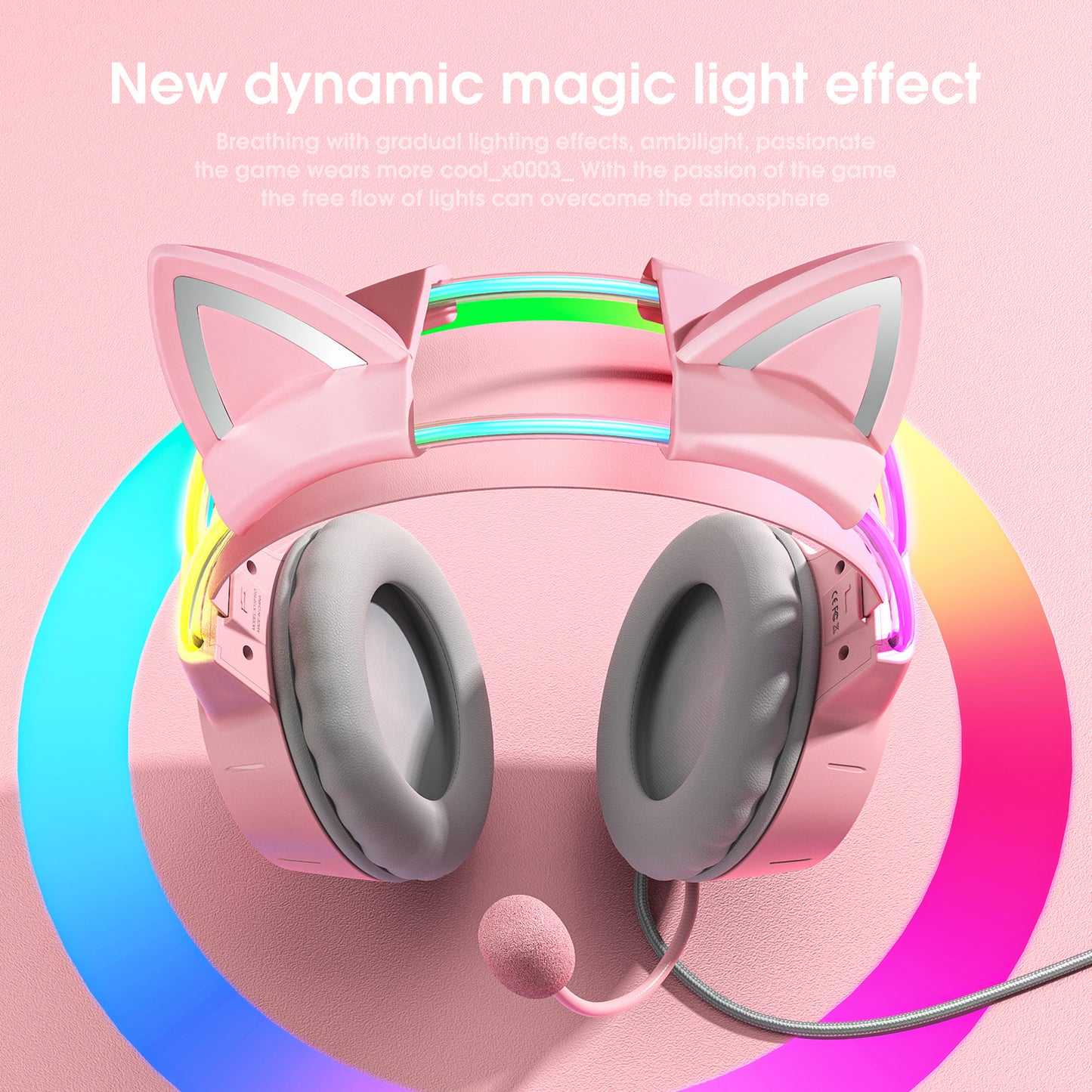 ONIKUMA X15pro Cat Ears Gaming Headset with LED Light-Up Headband, Wired, Noise-Canceling Mic for PC & Laptop
