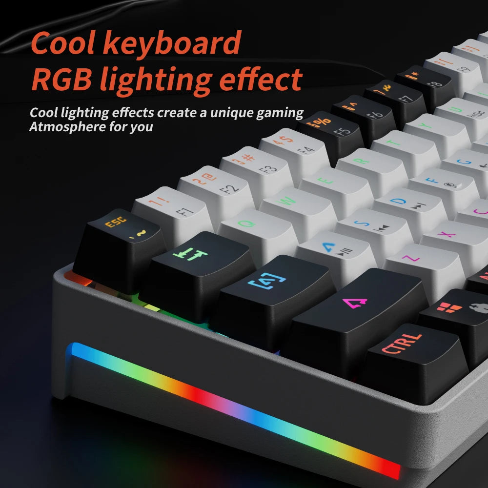 MUCAI clavier mécanique 61 touches mini portable filaire effet de lumière fraîche axe rouge échangeable à chaud e-sports jeu clavier de bureau
