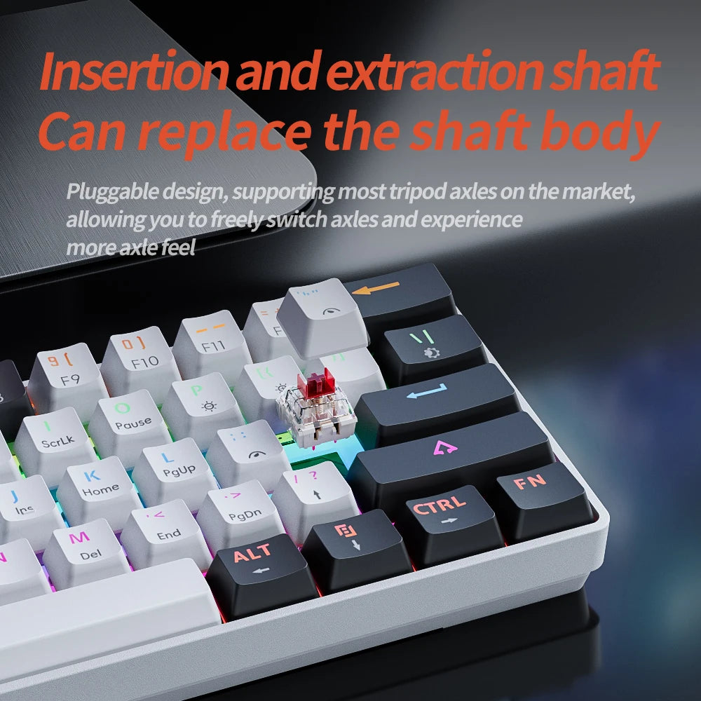 MUCAI clavier mécanique 61 touches mini portable filaire effet de lumière fraîche axe rouge échangeable à chaud e-sports jeu clavier de bureau