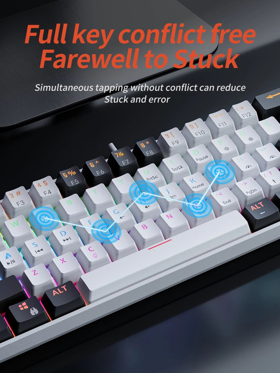 MUCAI clavier mécanique 61 touches mini portable filaire effet de lumière fraîche axe rouge échangeable à chaud e-sports jeu clavier de bureau