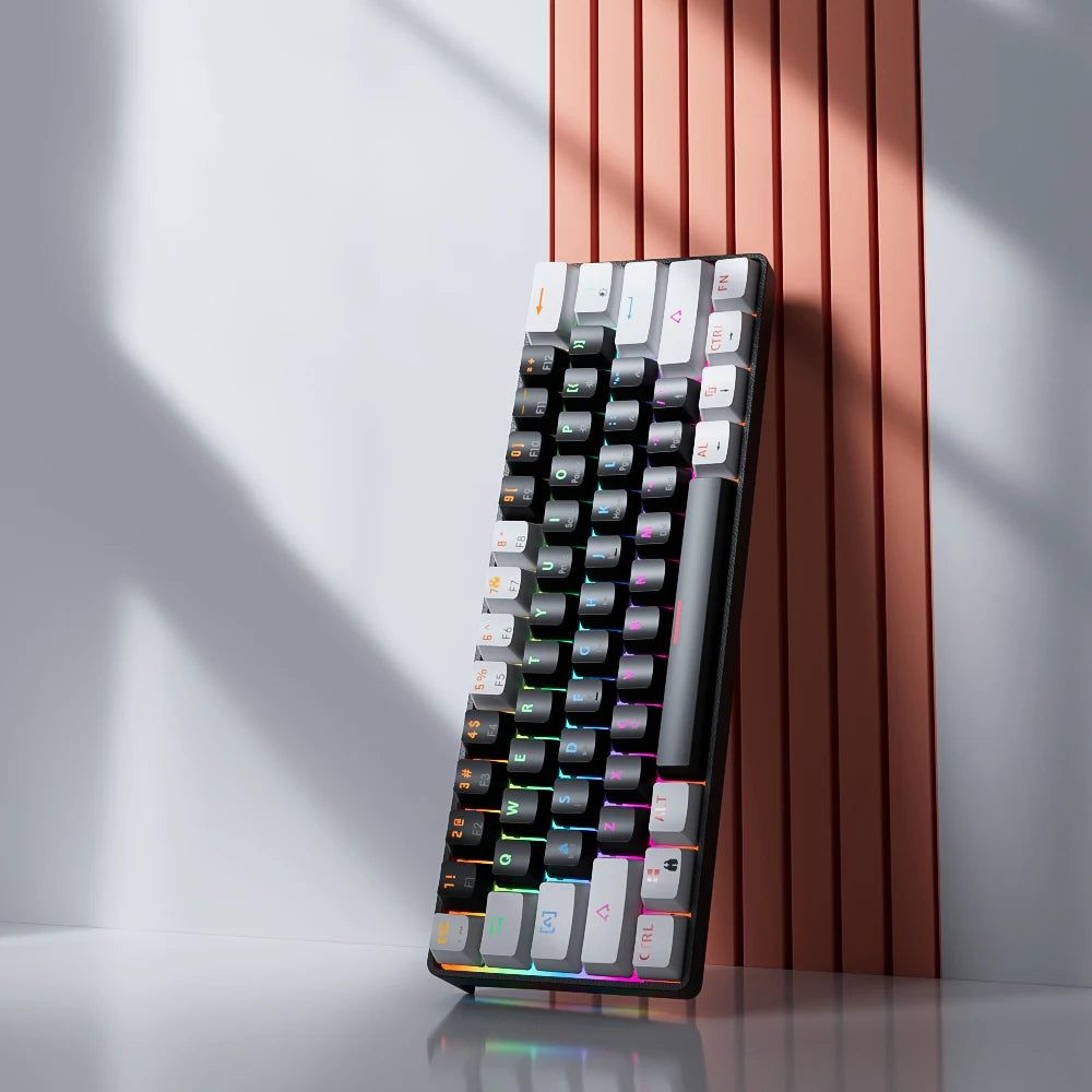MUCAI clavier mécanique 61 touches mini portable filaire effet de lumière fraîche axe rouge échangeable à chaud e-sports jeu clavier de bureau