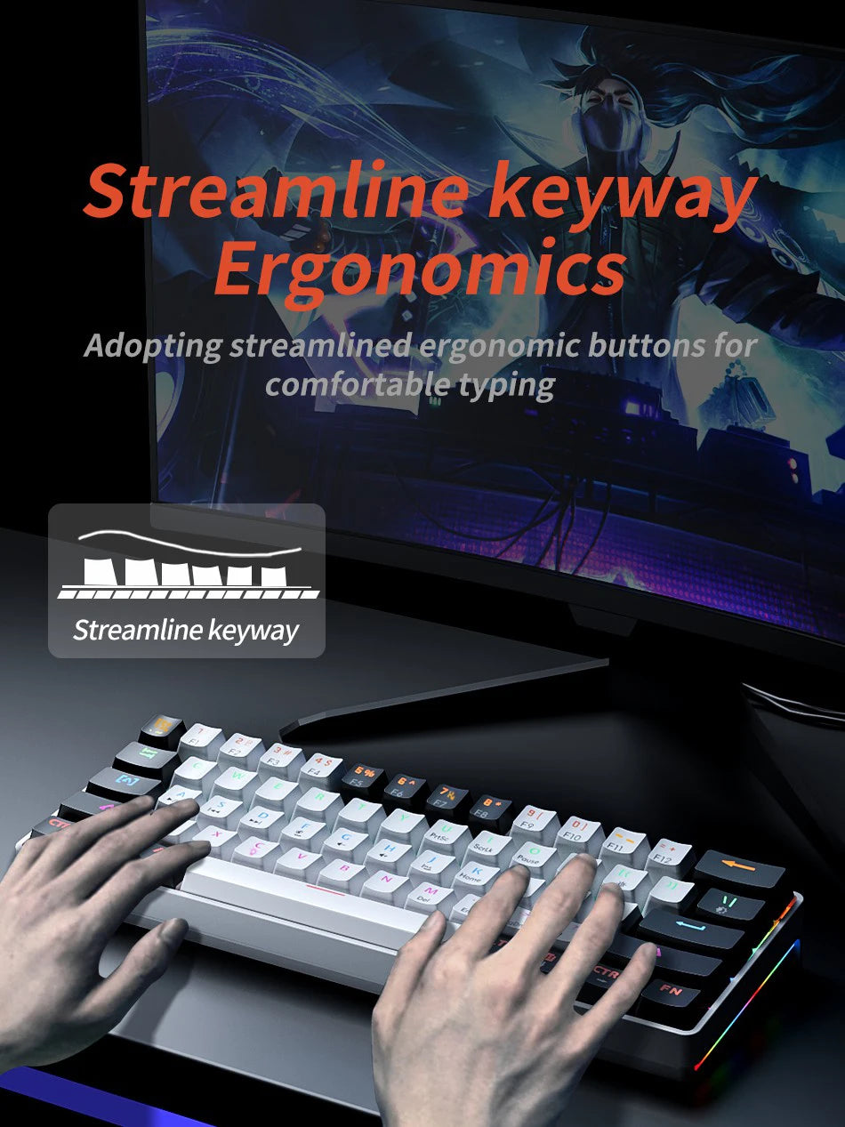 MUCAI clavier mécanique 61 touches mini portable filaire effet de lumière fraîche axe rouge échangeable à chaud e-sports jeu clavier de bureau