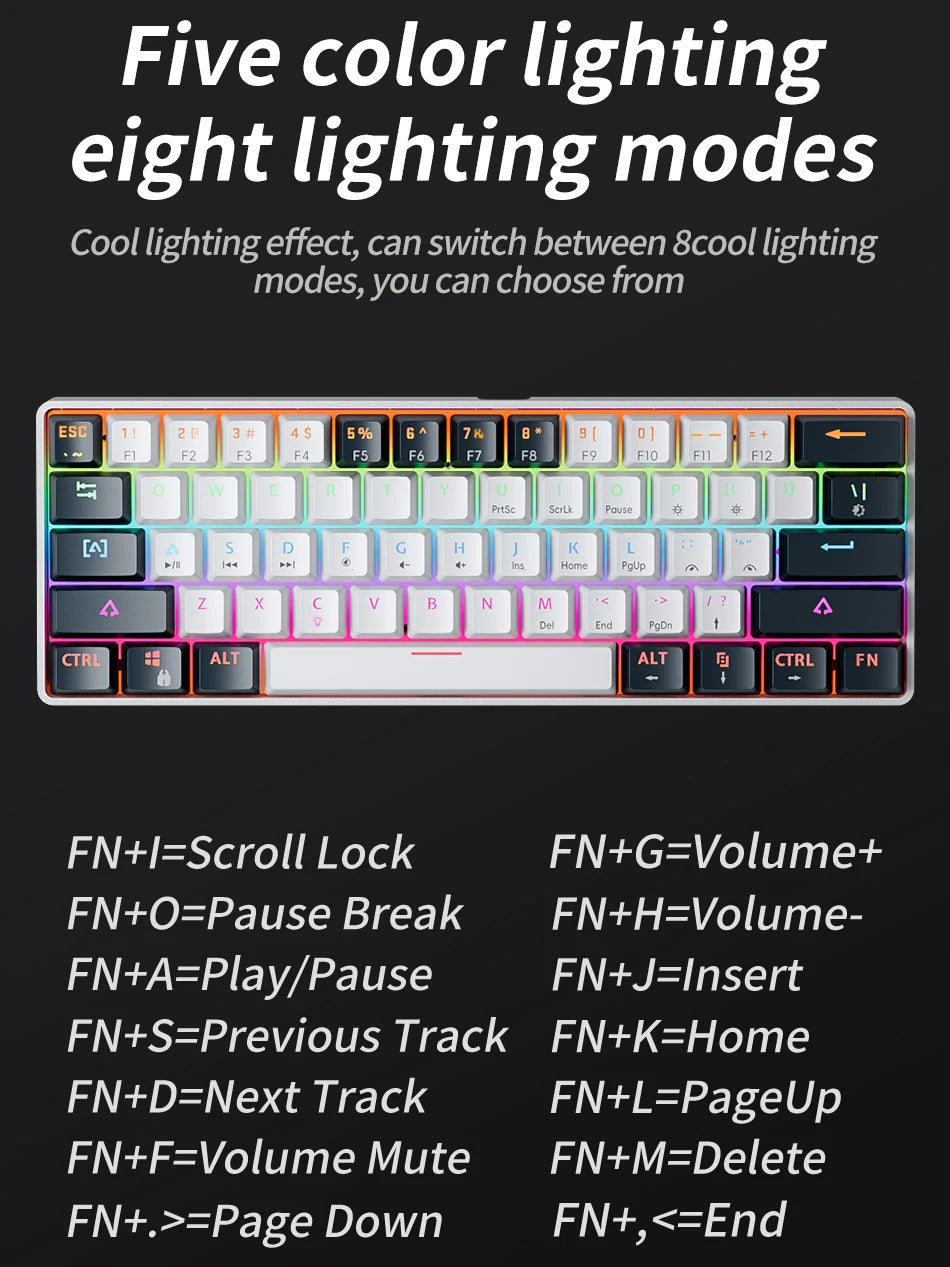 MUCAI clavier mécanique 61 touches mini portable filaire effet de lumière fraîche axe rouge échangeable à chaud e-sports jeu clavier de bureau