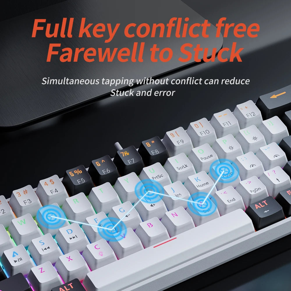 MUCAI clavier mécanique 61 touches mini portable filaire effet de lumière fraîche axe rouge échangeable à chaud e-sports jeu clavier de bureau