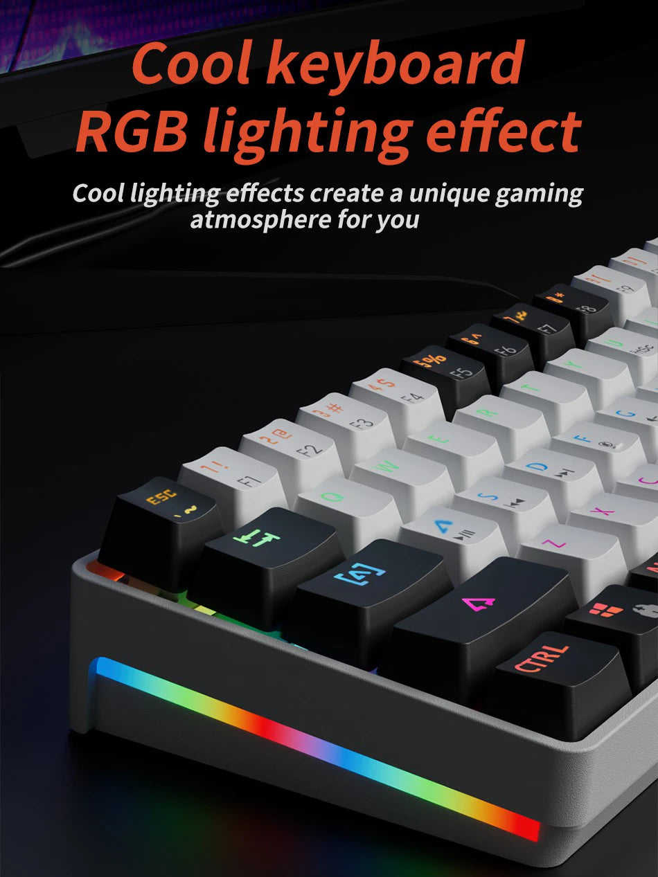 MUCAI clavier mécanique 61 touches mini portable filaire effet de lumière fraîche axe rouge échangeable à chaud e-sports jeu clavier de bureau