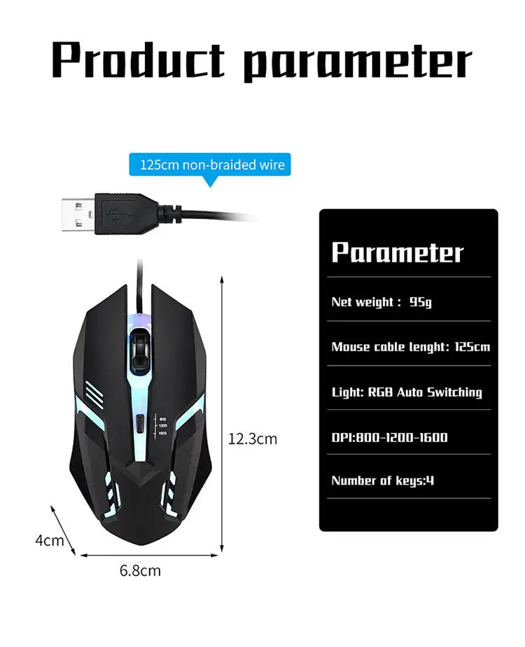 ITLY M01-Souris de jeu filaire USB rétro-4.2 LED, 1 pièce, accessoire pour ordinateur de bureau, PC portable