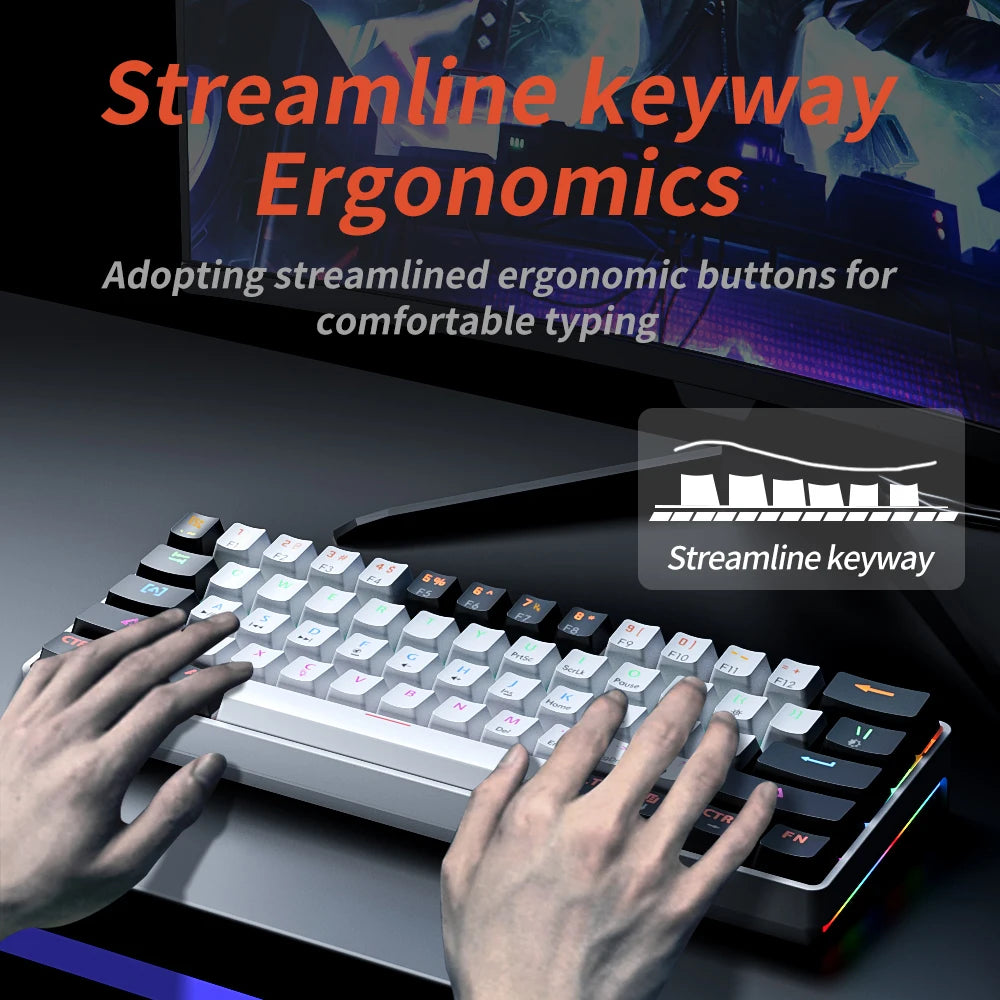 MUCAI clavier mécanique 61 touches mini portable filaire effet de lumière fraîche axe rouge échangeable à chaud e-sports jeu clavier de bureau