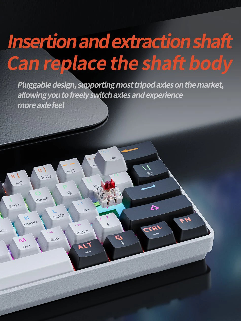 MUCAI clavier mécanique 61 touches mini portable filaire effet de lumière fraîche axe rouge échangeable à chaud e-sports jeu clavier de bureau