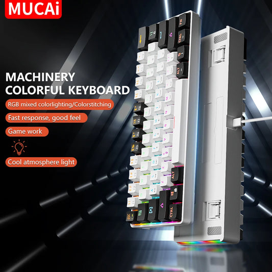 MUCAI clavier mécanique 61 touches mini portable filaire effet de lumière fraîche axe rouge échangeable à chaud e-sports jeu clavier de bureau